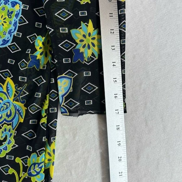 Vine Street Top Womens Sz M Floral Paisley Sheer Mesh 3/4 Sleeve Black Green - Picture 10 of 11